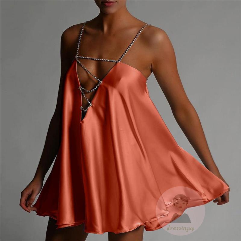 Đầm Ngắn Dáng Chữ A Cổ Chữ V Màu Sắc Nổi Bật Thời Trang Cho Nữ