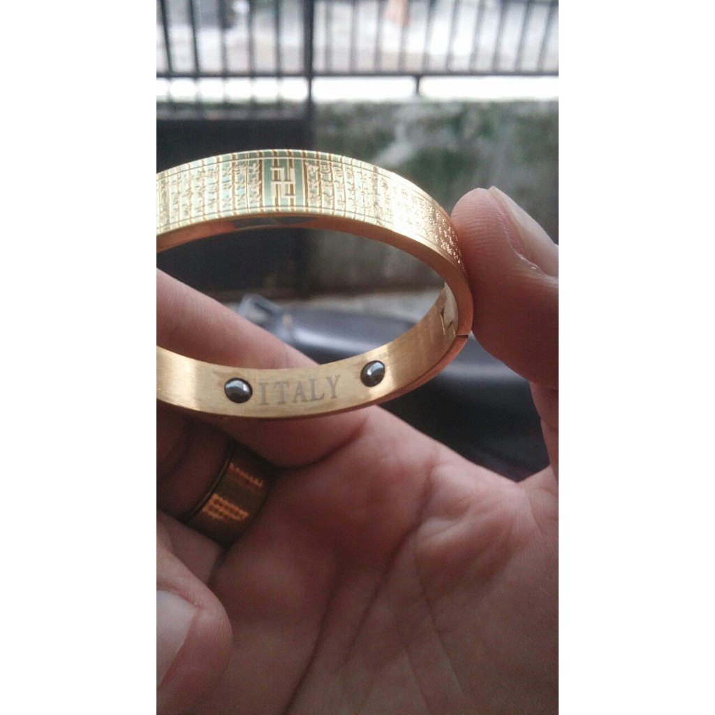 vòng tay titan bát nhã tâm kinh màu vàng cao cấp hình tròn ni 50mm (16cm) cầu bình an mang may mắn - có hạt huyết áp