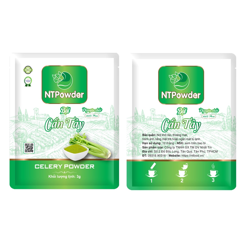 [Hộp 20 gói x 3g] Bột Cần Tây sấy lạnh nguyên chất NTPowder 60g - Nhất Tín Food