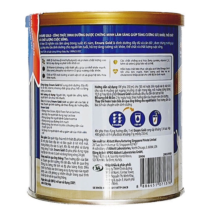 Sữa Bột Abbott Ensure Gold Hương Vani (Lon 400g)