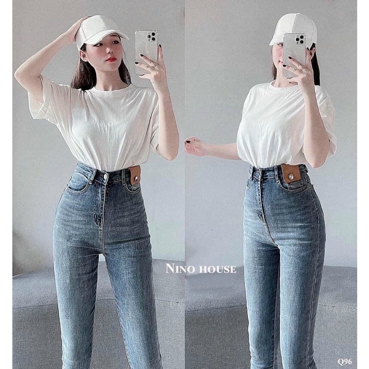 Quần jean ôm lưng cao túi nắp pha da chất dãn xước cao cấp
