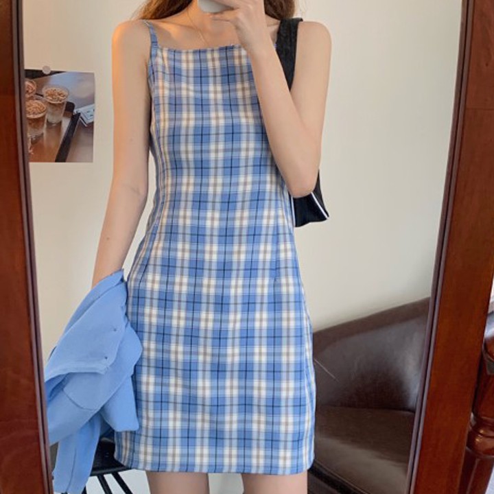 Đầm 2 Dây Kẻ Caro Vải Mềm Mát Buộc Nơ Lưng Điều Chỉnh Được Dây Áo Cực Xinh - V.LL.05 | BigBuy360 - bigbuy360.vn