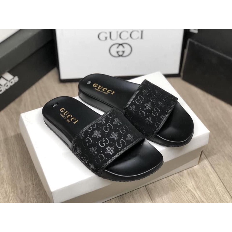 Dép da quai ngang đế hộp lờ vê hoa xám kèm video))