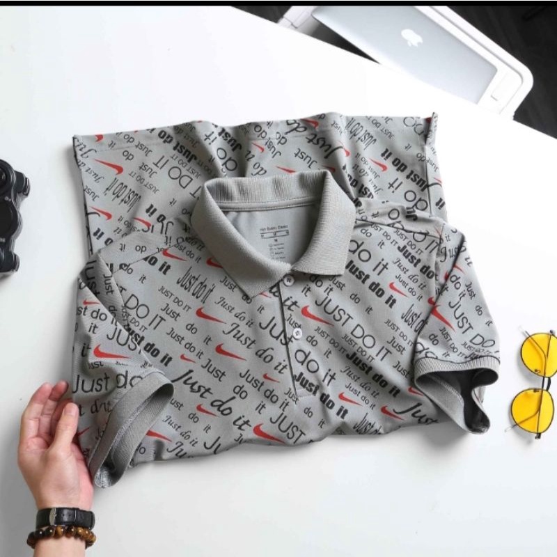 Áo thun nam in chữ Just Do It phun thân cổ bẻ ngắn tay vải thun cá sấu poly P0121 | BigBuy360 - bigbuy360.vn