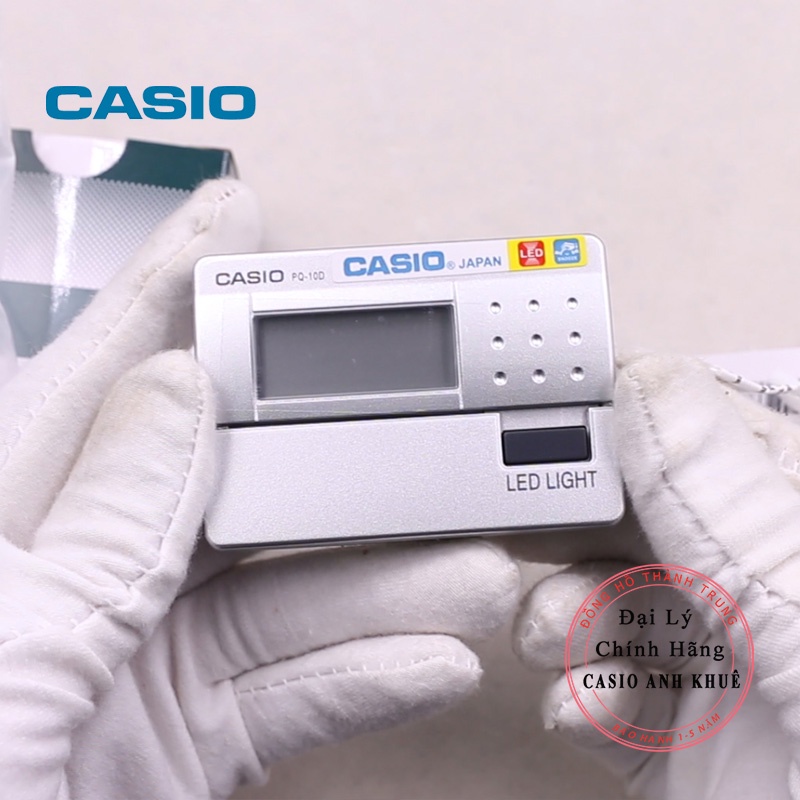 Đồng hồ báo thức du lịch - để bàn có đèn LED Casio PQ-10D-8RDF trắng xám