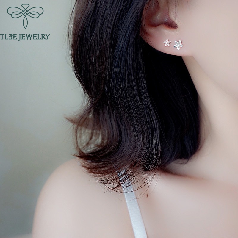 Khuyên tai bạc nữ TLEE hoa sứ mini nữ tính TleeJewelry B0185