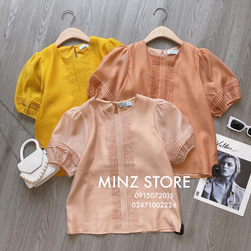Áo tơ cổ tròn dập ly ngực