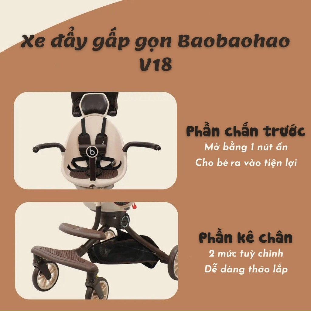 XE ĐẨY EM BÉ 2 CHIỀU BAOBAOHAO V18 MÀU NÂU SOCOLA