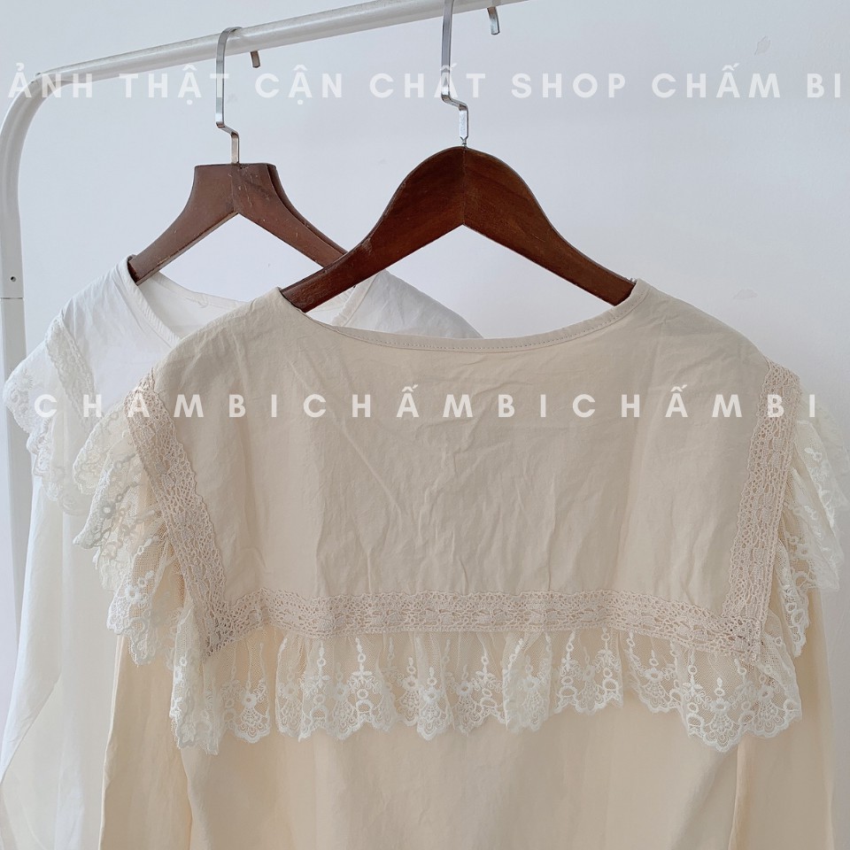 [Mã FAMAYWA giảm 10K đơn 50K] Áo Sơ Mi Cổ Ren Bèo 2 Tầng Tay Bồng Cực Xinh Freesize - A.143 | BigBuy360 - bigbuy360.vn