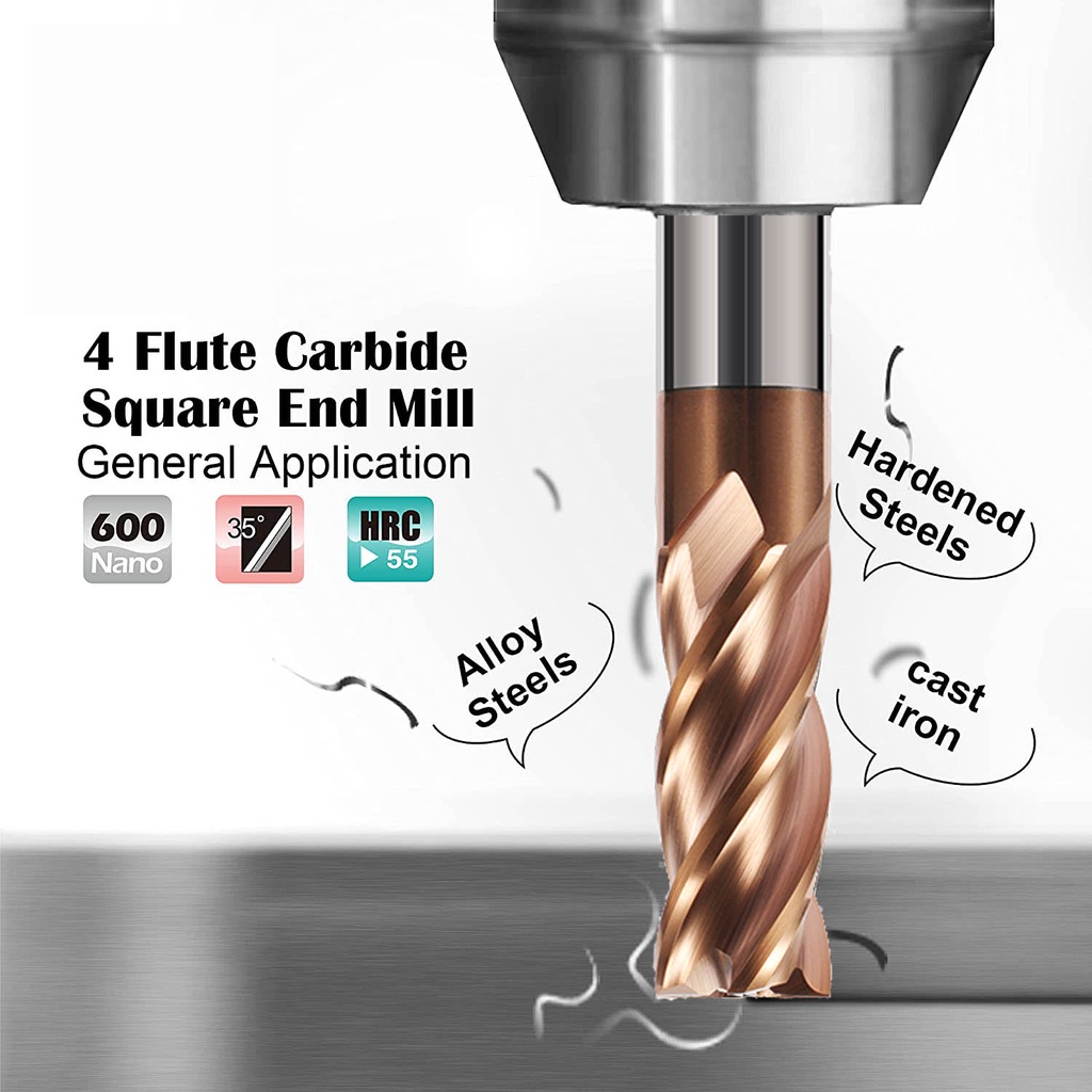 Mũi Phay 4 Rãnh Chất Liệu Thép Vonfram HRC55 Chuyên Dụng Cho Máy Phay CNC