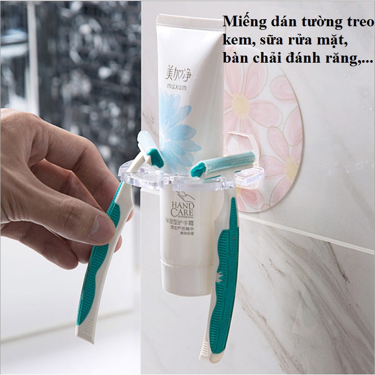 Combo 2 Miếng  dán tường treo bàn chải đánh răng, kem, dao cạo râu, móc treo vật dụng gia đình siêu tiện lợi, tiết kiệm