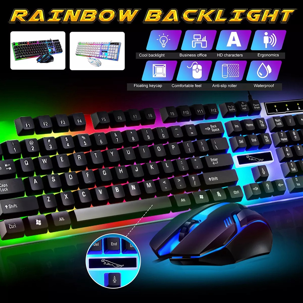 Bộ Bàn Phím Kèm Chuột Có Dây Giả Cơ Gaming Tích Hợp Đèn Led Rgb Thích Hợp Cho Nhân Văn Văn Phòng Sinh Viên Gia Đình