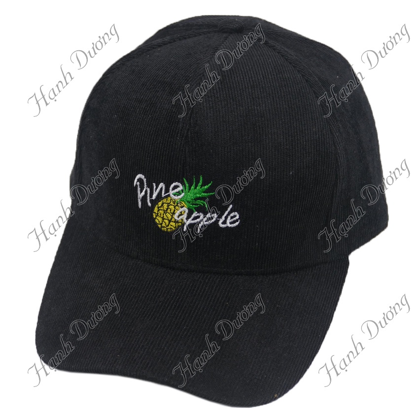 Nón kết vải nhung quả thơm Pine Apple, chất liệu vải nhung gân nổi thời trang