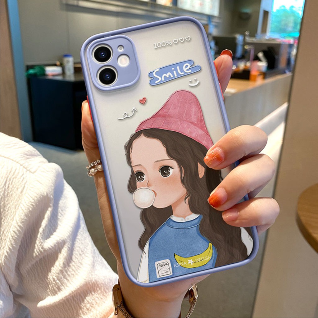 [ IPHONE ] Ốp Lưng Nhám Chống Sock, Va Đập Bảo Vệ Camera Girl Smile - G102