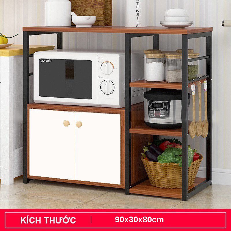 Kệ Lò Vi Sóng 4 Tầng Gỗ MDF Chất Lượng Cao Khung Sắt Sơn Tĩnh Điện