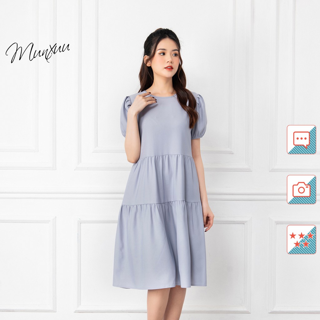 Đầm suông nữ MUNXUU dáng dài xếp tầng kiểu babydoll, thắt nơ lưng áo tiểu thư - Thời trang thiết kế V01