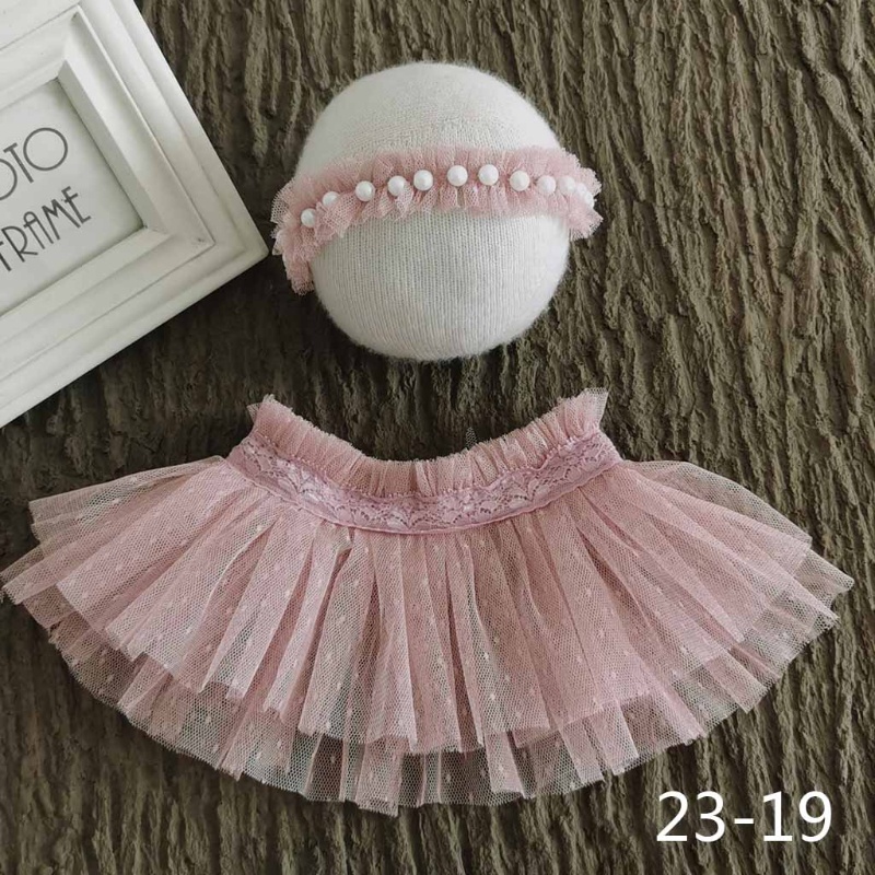 Bộ Phụ Kiện Váy Ren Đính Ngọc Trai Dùng Chụp Ảnh Cho Bé Sơ Sinh