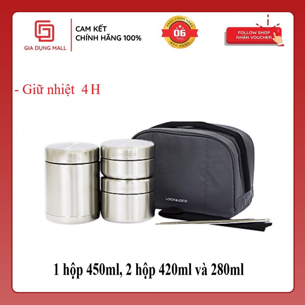 Bộ Hộp Cơm Giữ Nhiệt Lock&amp;Lock LHC8016(1150ml)-Chất liệu thép không gỉ-Thiết kế sang trọng-Giữ ấm thức ăn tốt-Chính hãng