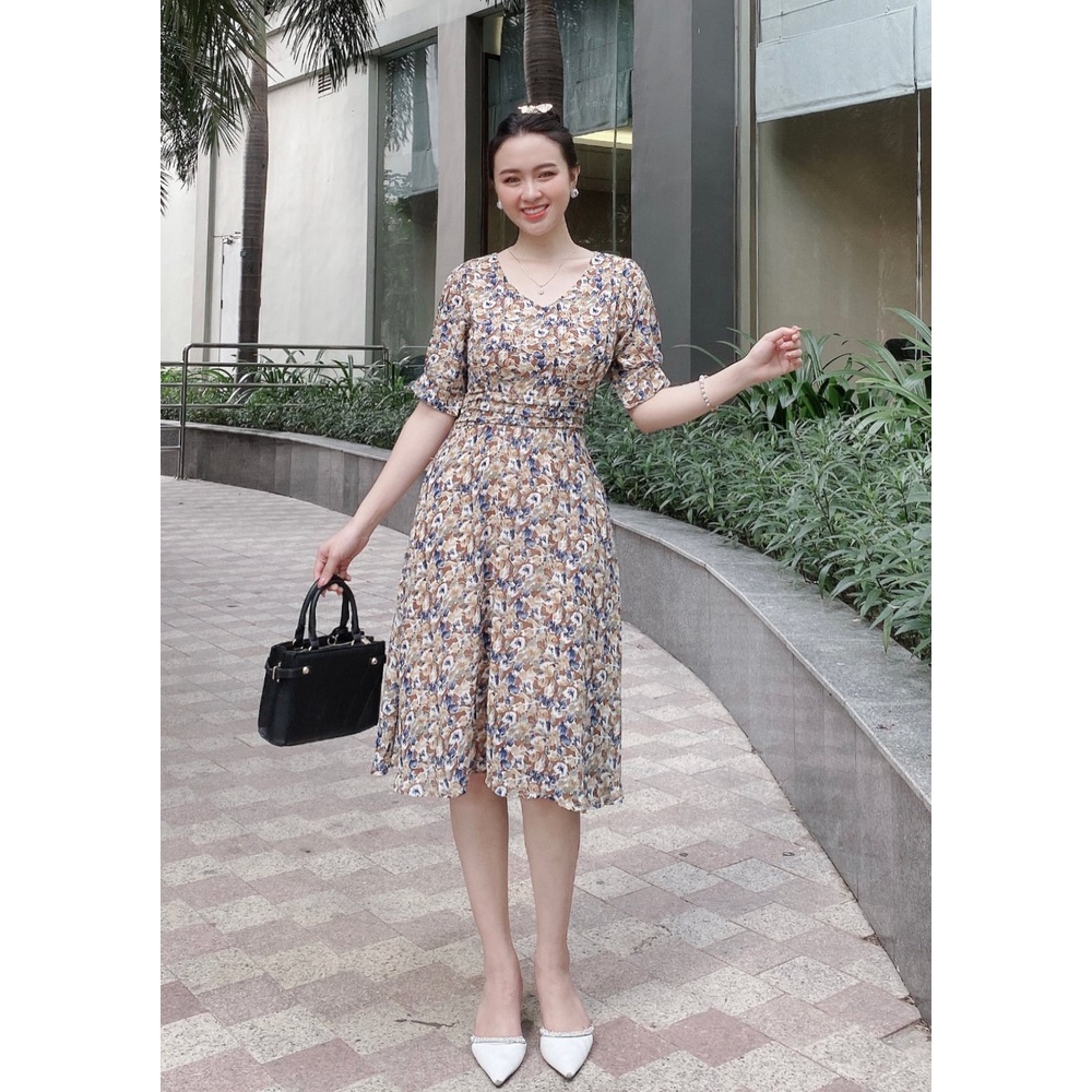 ĐẦM HOA VOAN XẾP EO-DAM09