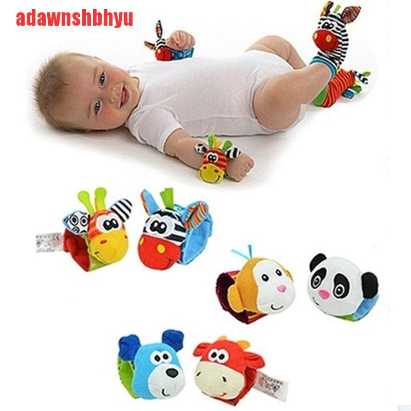 [adawnshbhyu]Sozzy Cute 2-piece Soft Baby Toy Wristband Cartoon Animal Plush BellRing Bell