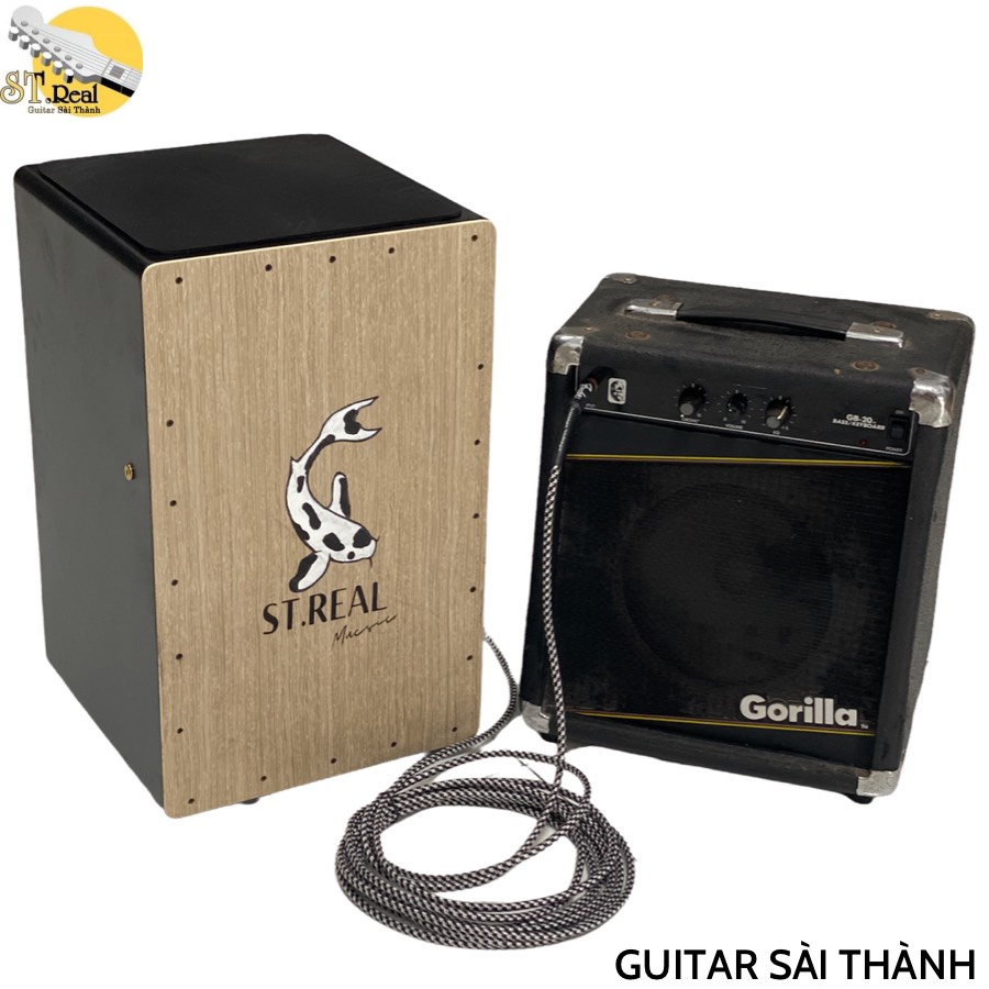 [MÃ giảm 40K]Trống Cajon ST.Real Guitar Sài Thành mã CJ-EQ8 có lắp EQ kết nối loa tặng kèm bao đựng,dây jack