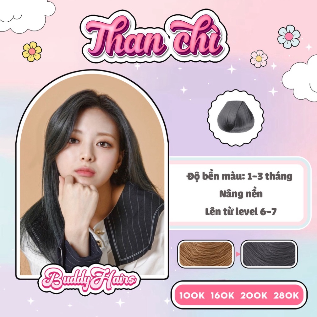 Thuốc nhuộm tóc THAN CHÌ không tẩy lên từ nền đen tặng oxi Buddyhairs buddyhair | Thuốc nhuộm tóc màu THAN CHÌ