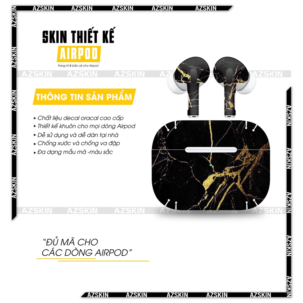Miếng Dán Skin Airpods Pro 2 Hình Vân Đá Black |SK_APHT20| Chất Liệu Nhập Khẩu, Chống Nước, Bền Màu, Khuôn Cắt Sẵn