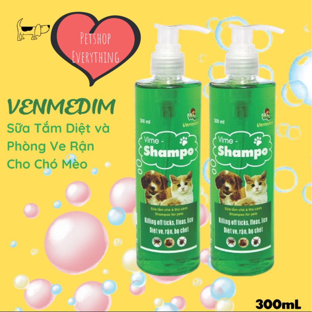 Sữa tắm phòng ve, rận, bọ chét cho chó, mèo cao cấp 300ml, Vemedim Vime Shampo