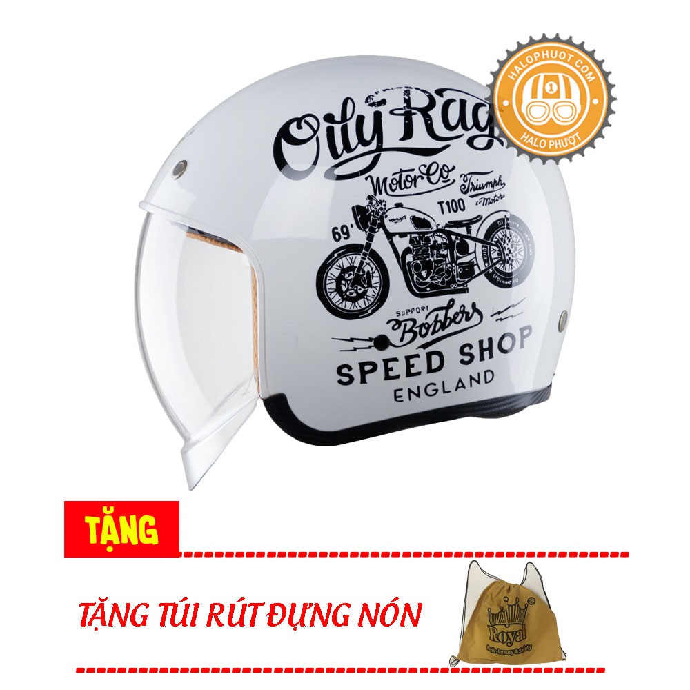 Nón bảo hiểm 3/4 kính âm Royal M139 V5 Trắng (tặng balo rút)