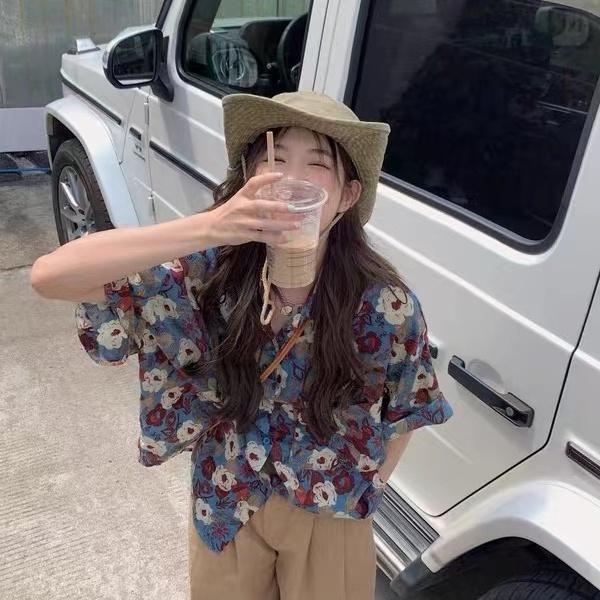 Áo sơ mi SUXI tay ngắn dáng rộng phong cách cổ điển thời trang mùa hè dành cho nữ