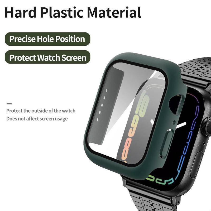 Ốp Bảo Vệ Mặt Đồng Hồ + Kính Cường Lực Dành Cho Apple Watch Series 8 7 41mm 45mm Iwatch 6 5 4 SE 3 2 1 38 40 42 44 MM