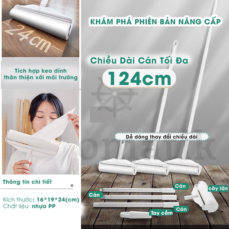 Cây Lăn Bụi Cán Dài Làm Sạch Quần Áo Ga Giường Sofa Sàn Nhà Có Nắp 16cm, 24cm Lăn Lông Tóc Siêu Dính Siêu Tốc Automatik
