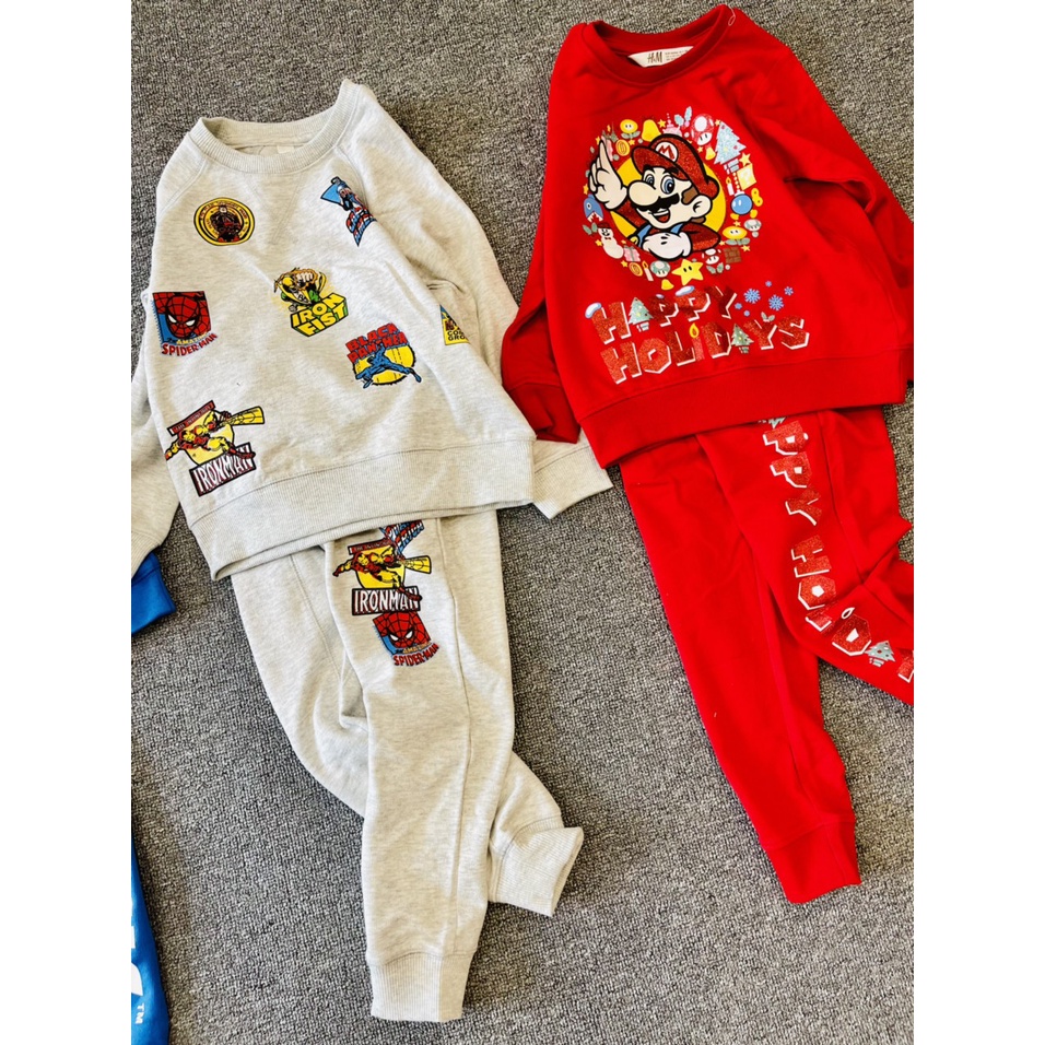 Bộ nỉ thu đông da cá mỏng, mềm Marvel, Mario cho bé trai