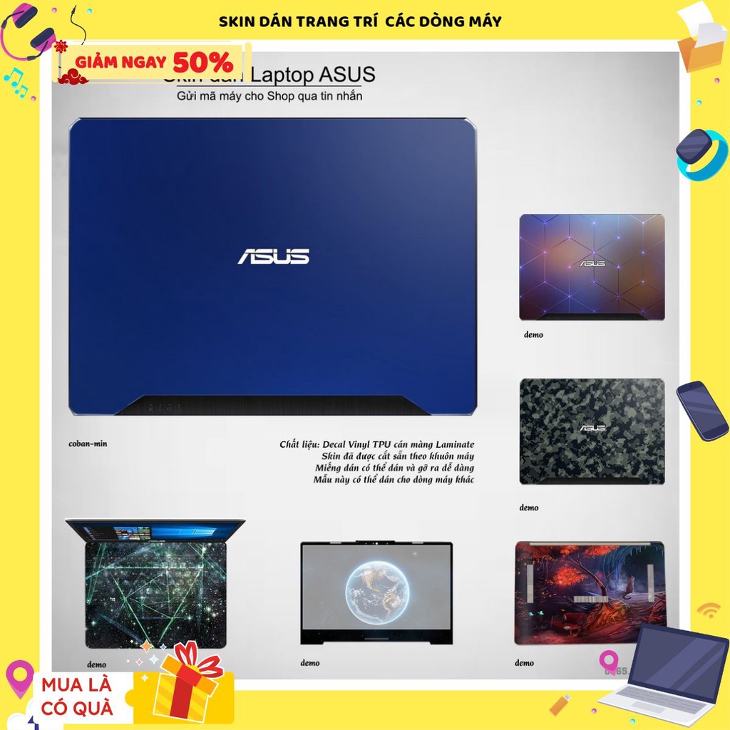 Skin dán Laptop Asus dán màu Chrome xanh dương coban mịn (inbox mã máy cho Shop)