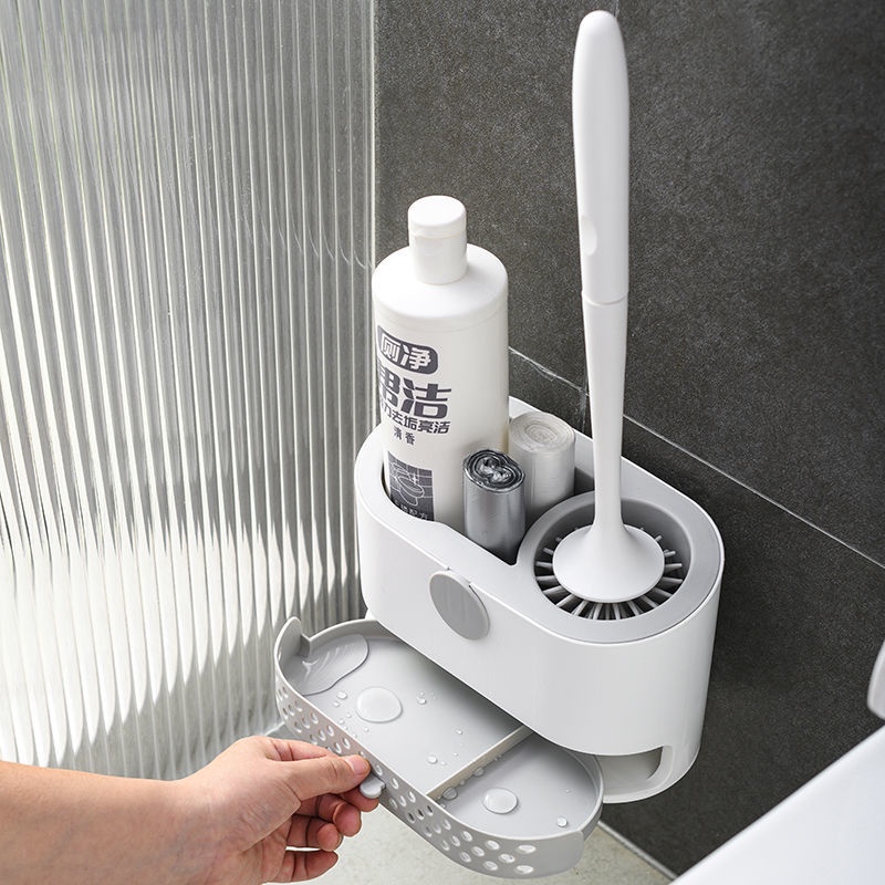 Bàn Chải Vệ Sinh Toilet Cỡ Lớn + Cọ Vệ Sinh Bằng Silicone Tay Cầm Dài Có Giá Đỡ Gắn Tường Tiện Lợi