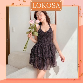 Đầm 2 Dây Hoa Nhí LOKOSA Váy Voan Hai dây nữ dài dáng suông Vintage Hàn Quốc nhiều màu Đen Xanh Đỏ VD087