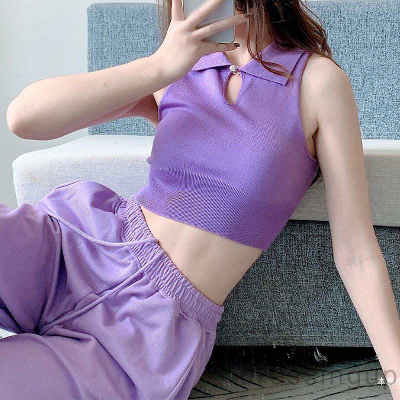 Áo Không Tay Màu Trơn Phối Một Hàng Nút Thời Trang Mùa Hè Cho Nữ