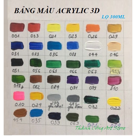 [TC Art Store] [BẢNG MÀU 1] Màu acrylic 3D - 5D 300ml - Màu vẽ tranh được trên tất cả các chất liệu