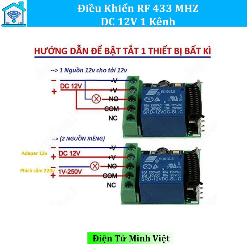 Công Tắc Điều Khiển Từ Xa Rf 433  - 12V/10A Remote Màu Đen RF433