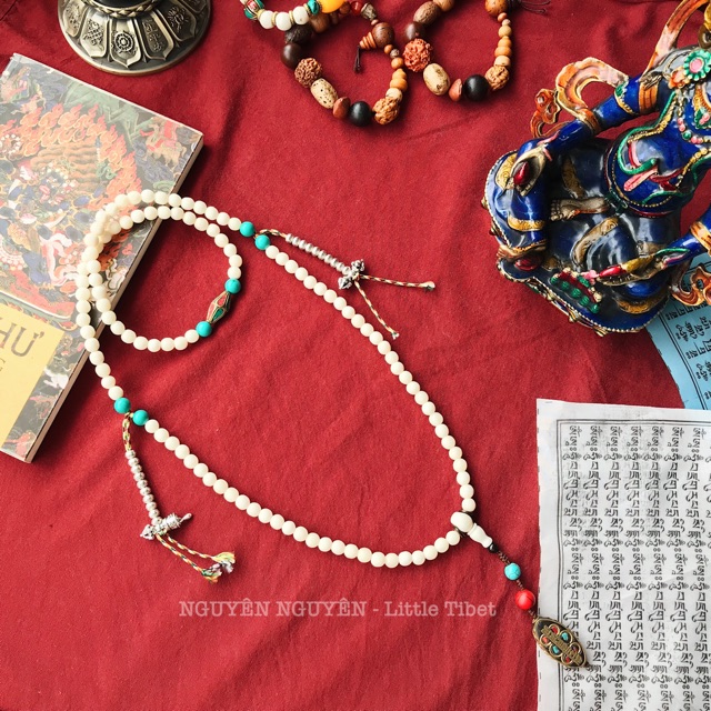 Chuỗi Hạt YAK TÂY TẠNG - 108 Hạt mix charm Chuông chày Kim cang túc số & charm khắc chú Om Mani Bình An