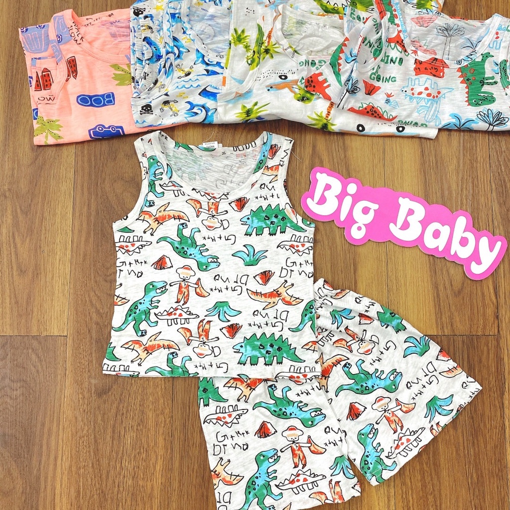Bộ sát nách Bigbaby, bộ sát nách sợi tre xuất hàn 100% cotton seesoo mỏng mát cho bé 11-32KG