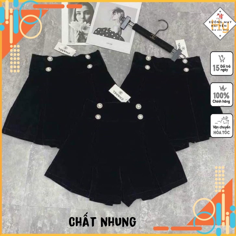 ⚡Quần short Nhung phồng cạp đính cúc hót