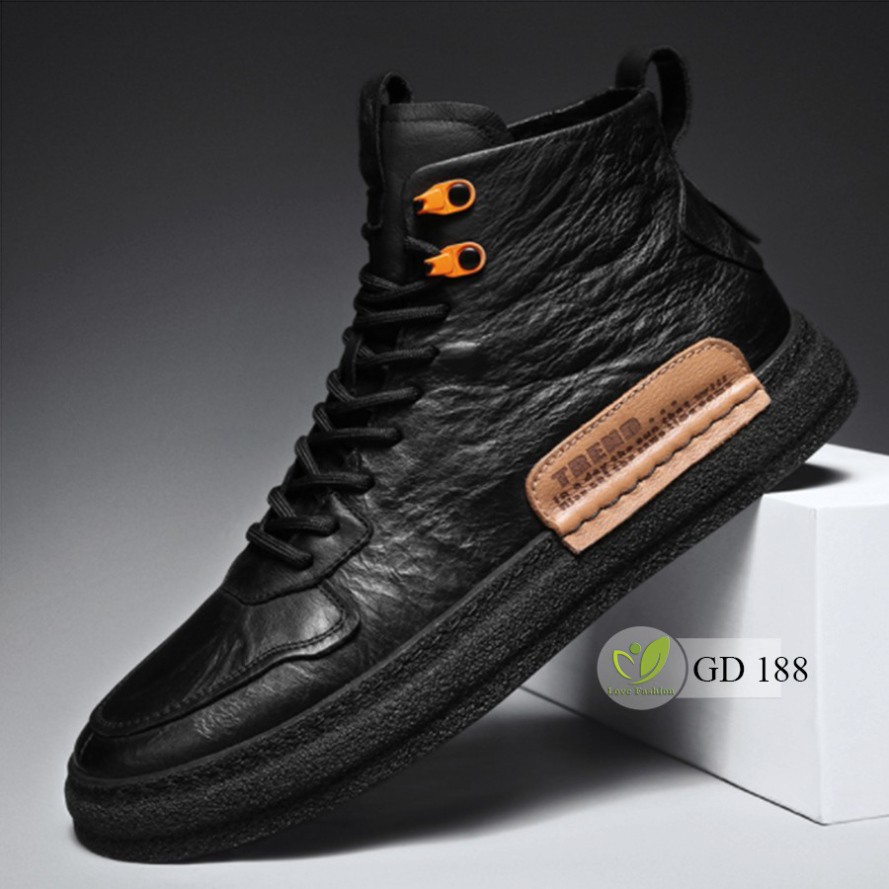 Giày da nam cao cổ màu đen buộc dây cao cấp nhập khẩu GD188