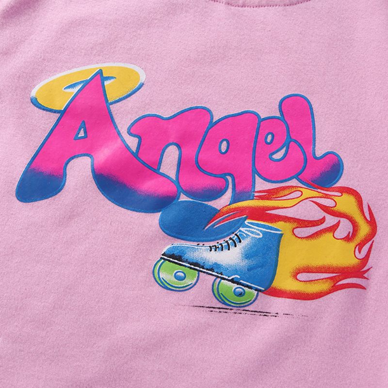 Áo Thun Croptop Tay Ngắn Cổ Tròn In Hình Thiên Thần Vui Nhộn Thời Trang Mùa Hè Cho Nữ