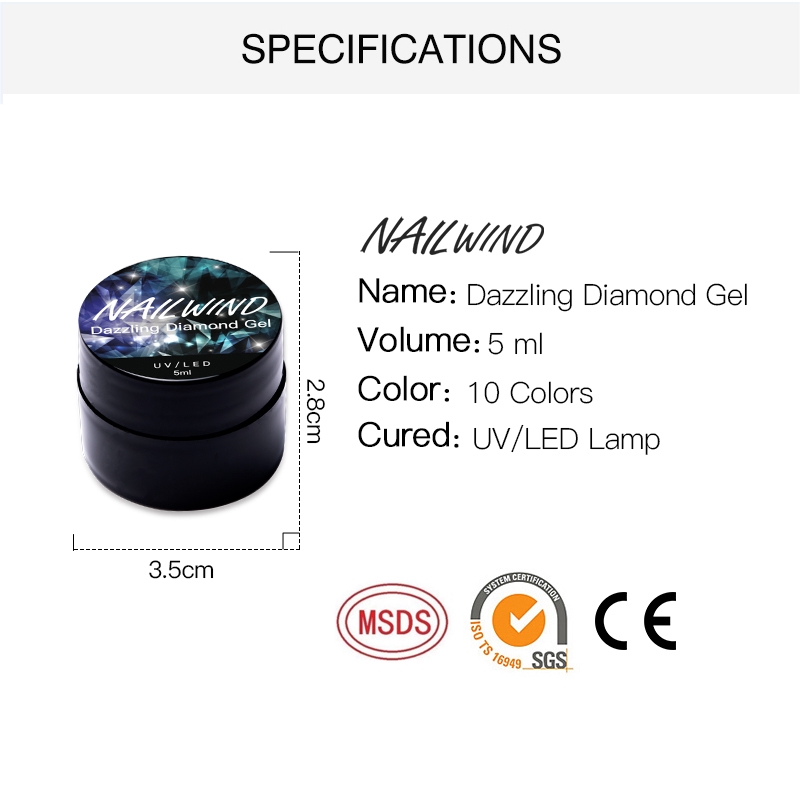 Gel kim cương NAILWIND lấp lánh màu sáng sấy đèn LED/UV trang trí móng tay