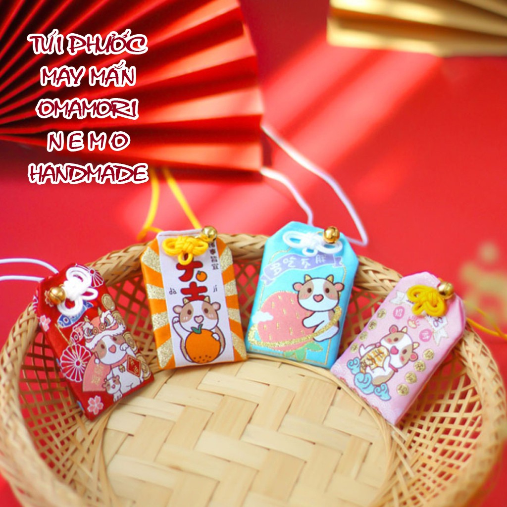 Túi may mắn Omamori hình Trâu dễ thương Nemo Handmade, Kèm Quà Tặng - OM4MTRAU