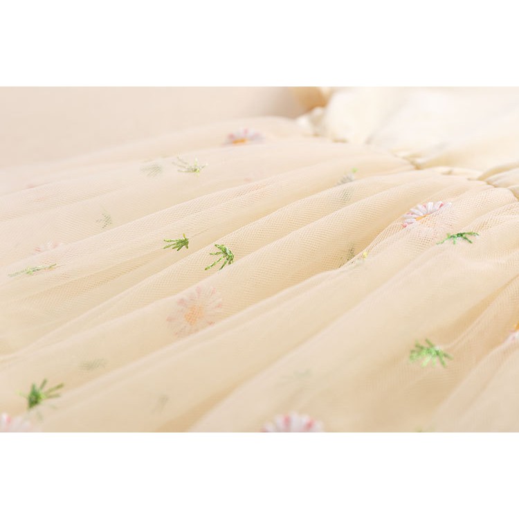 Áo Liền Quần Bằng Cotton Tay Ngắn Phối Lưới Thêu Họa Tiết Dễ Thương Thời Trang Cho Bé Gái Sơ Sinh 0470