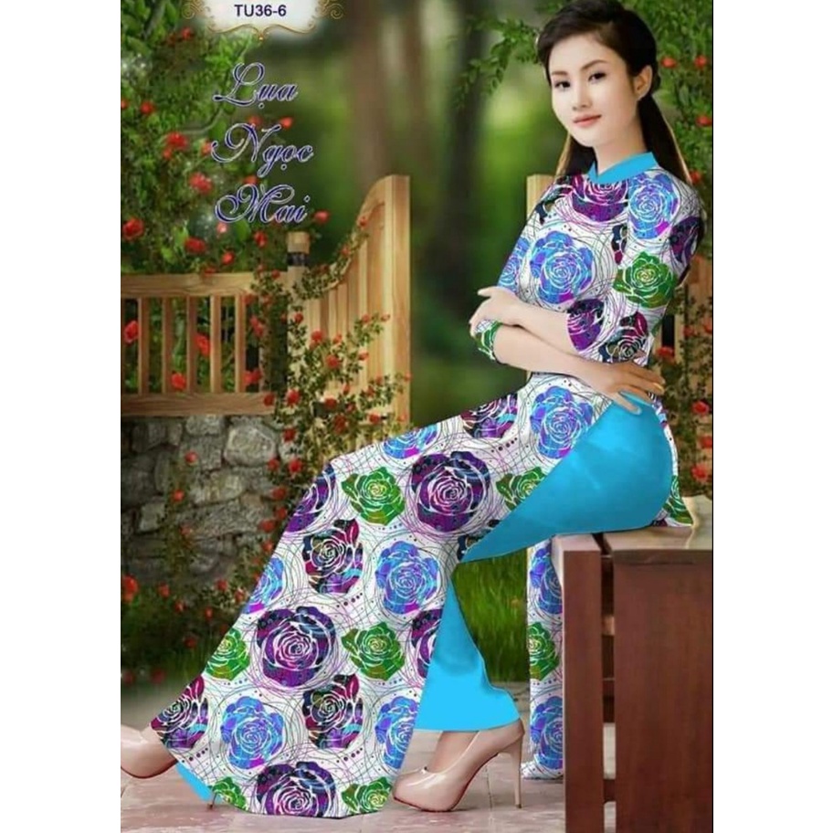 Đủ màu áo dài in 3D Hoạ tiết hoa hồng ngũ sẵc - Áo Dài Đan Linh