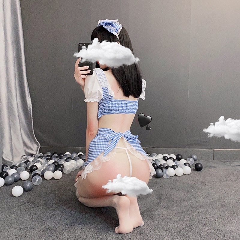 Cosplay hầu gái váy kẻ caro dễ thương COS9