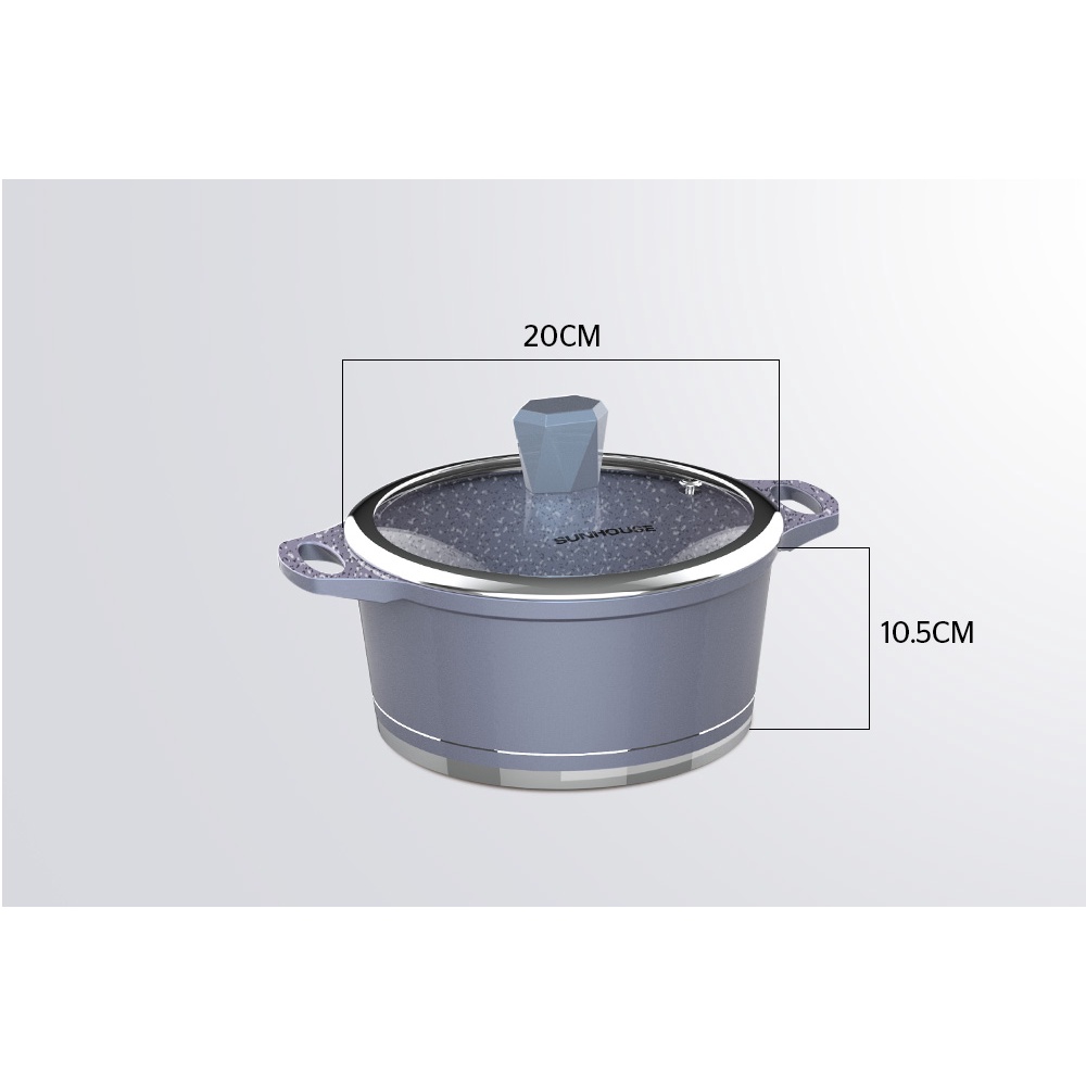 Bộ 3 nồi quánh vân đá đáy từ Sunhouse SHG2003MMA - Xanh ngọc
